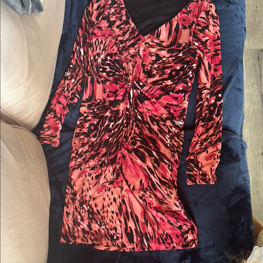 Vibrant Red and Black Long Sleeve Dress